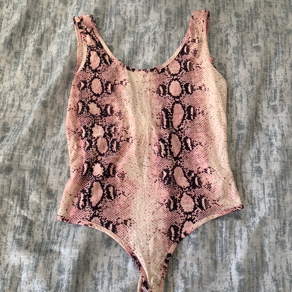 Pink snake print super soft body suit with scooped back